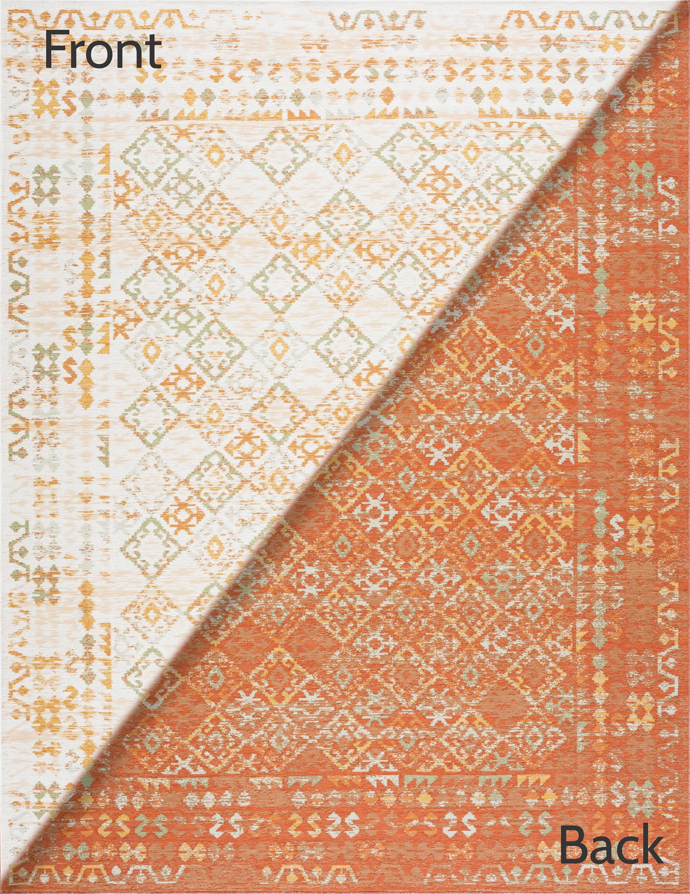 Bliss Rugs Reversible Indoor Outdoor Area Rug Moroccan Style for Patio, Porch, Garden | Orange, 7'11'' x 10'3''