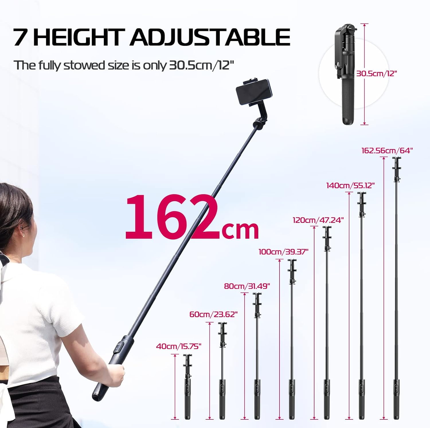Ulanzi SK-03 Selfie Stick Tripod, 64" Professional Stable Phone Tripod Stand for Smartphone/Action Camera