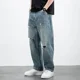thumbnail image 3 of Pantalones vaqueros azules claros para hombre, pantalones rotos, jeans rotos para hombre con agujeros, nueva tendencia de rock, hip hop, Y2k, ropa de calle, Kpop 2024, 3 of 5