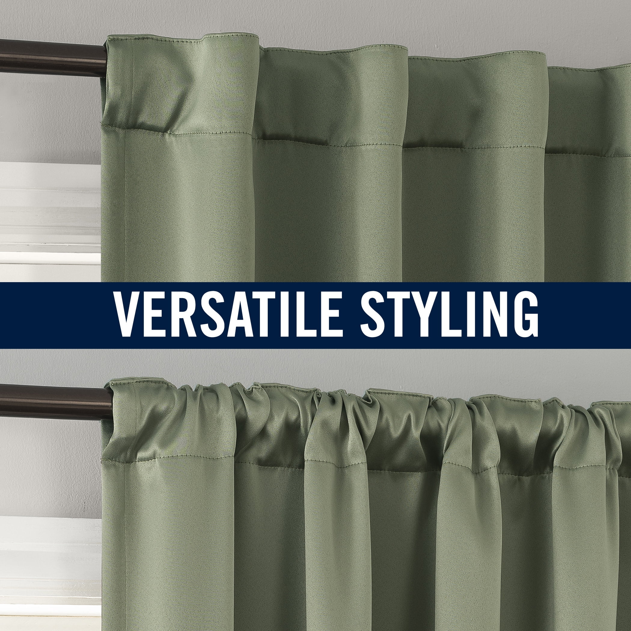 Sun Zero Aria 2-pack Magnetic Closure Theater Grade 100% Blackout Back Tab/Rod Pocket Curtain Panel Pair, 52"W x 96"L, Sage Green