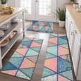 thumbnail image 2 of Pink and Blue Triangular Floral Boho Pattern Kitchen Rugs Sets Of 3,Kitchen Runner Rugs Non Skid Washable,Decorative Kitchen Floor Mats for Kitchen,Sink,Laundry,17"x30"+ 17"x47" + 17"x59", 2 of 6