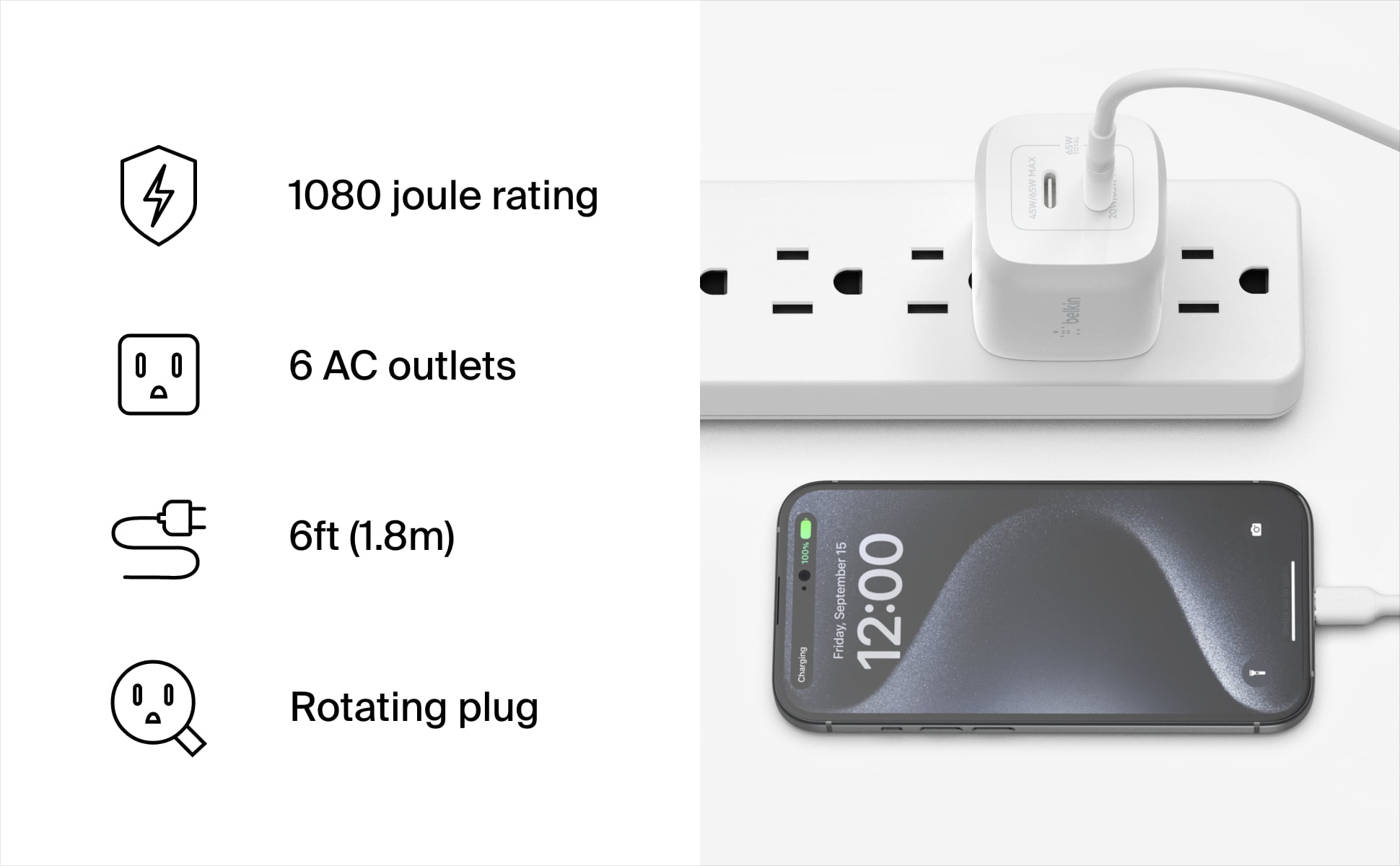 Belkin 6 Outlet Home and Office Power Strip Surge Protector with 6ft Power Cord - 6 pack - 1080 Joules