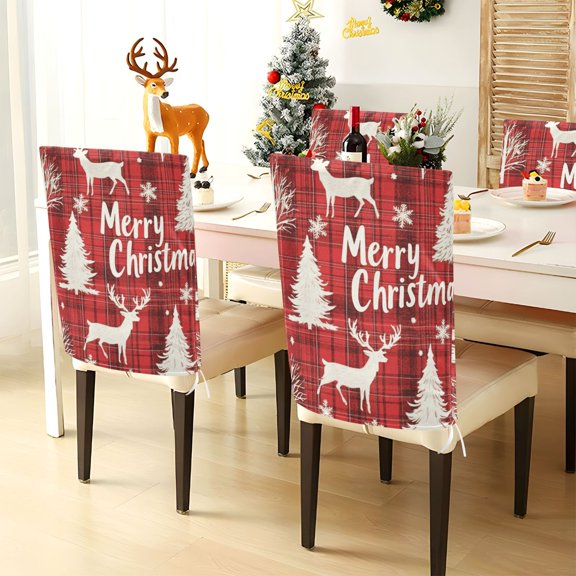 YAZAOO Chair Covers Set Home Kitchen Design Reindeer and Tree Pattern Party Decor Seat Back Cover Protector