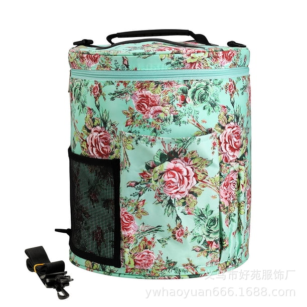 Bolsa de almacenamiento de herramientas de tejido de lana con forma de barril, bolsa de almacenamiento de lana portátil con forma de abeja y flores silvestres para accesorios de crochet