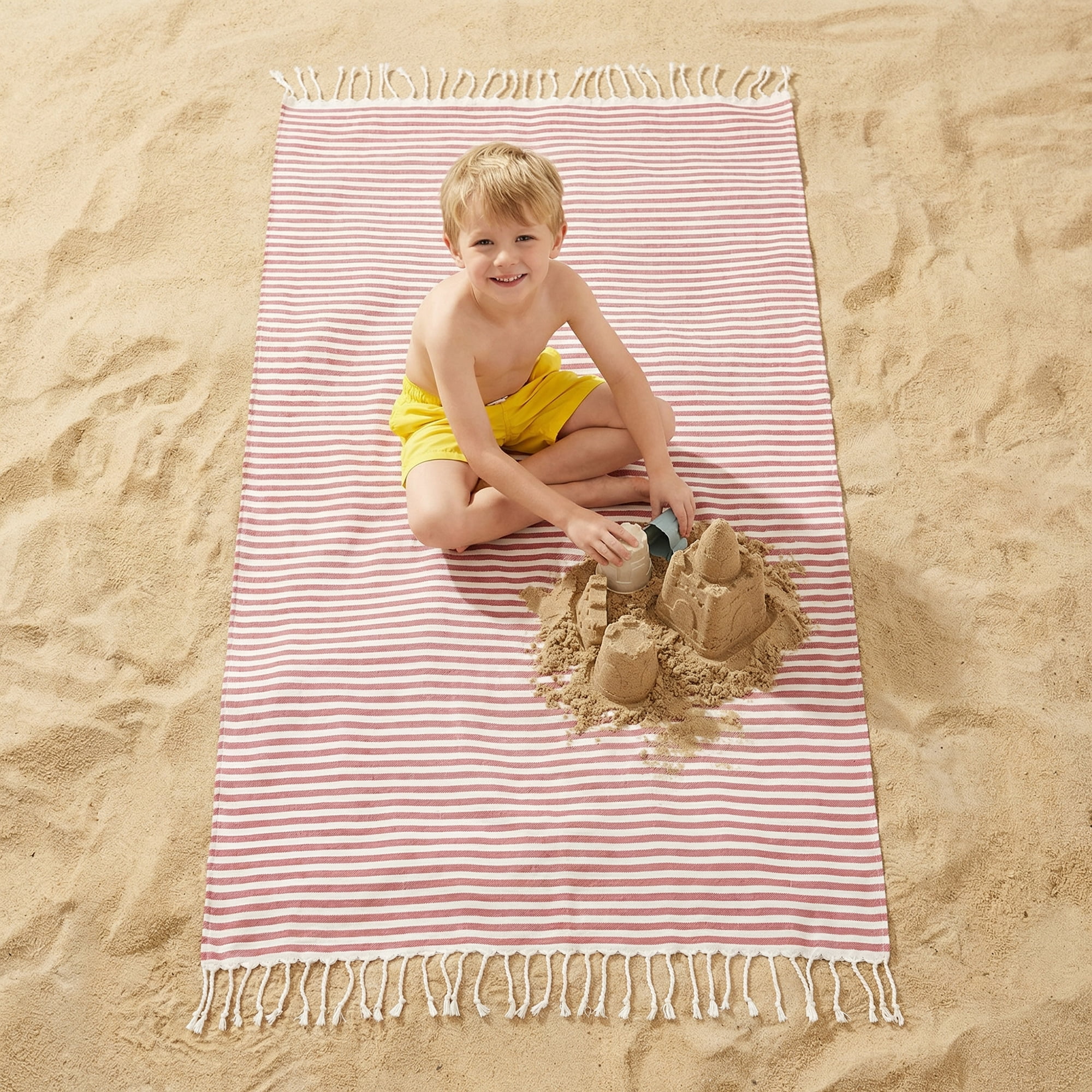 Unique Bargains Lightweight Sand Free Quick Dry Turkish Beach Towel Red 71" x 40"