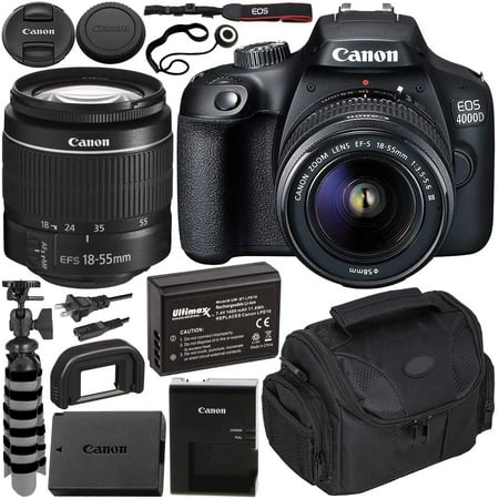 Canon EOS 4000D DSLR Camera with EF-S 18-55mm f/3.5-5.6 III Lens Beginner’s Bundle - Includes: Extended Life LPE10 Replacement Battery, Flexible Tripod & MORE