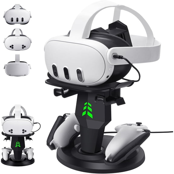 CozyNestFinds VR Headset Charging Dock for Meta Quest 3/3S/2, VR Charging Stand with Type C Cable, Fits Controller with Cover, 1 Pack, Fast Charging, Home Gaming Setup, Black