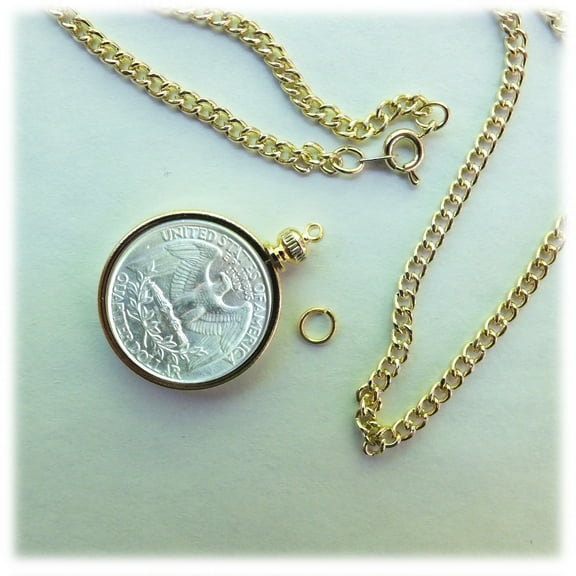 Coin Holder USA Quarter 25 cent Gold Plated 20" Chain Necklace Kit