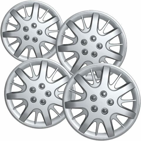 Fuel Rider Set of 4 16 inch Silver Snap-On Hubcaps With 7 Split Spoke Compatible With 2000-2003 Chevrolet Impala Standard Steel Wheel Covers