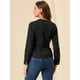 thumbnail image 5 of Chaqueta de mezclilla con cuello redondo y botones de manga larga con volante recortado y peplum para mujer Negros S, 5 of 6