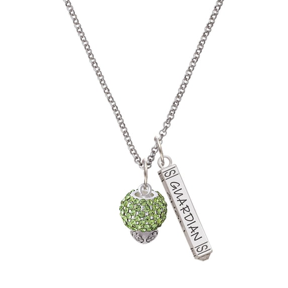 Delight Jewelry Silvertone Lime Green Crystal Sparkle Spinner Silvertone Guardian Angel Bar Charm Necklace, 23"