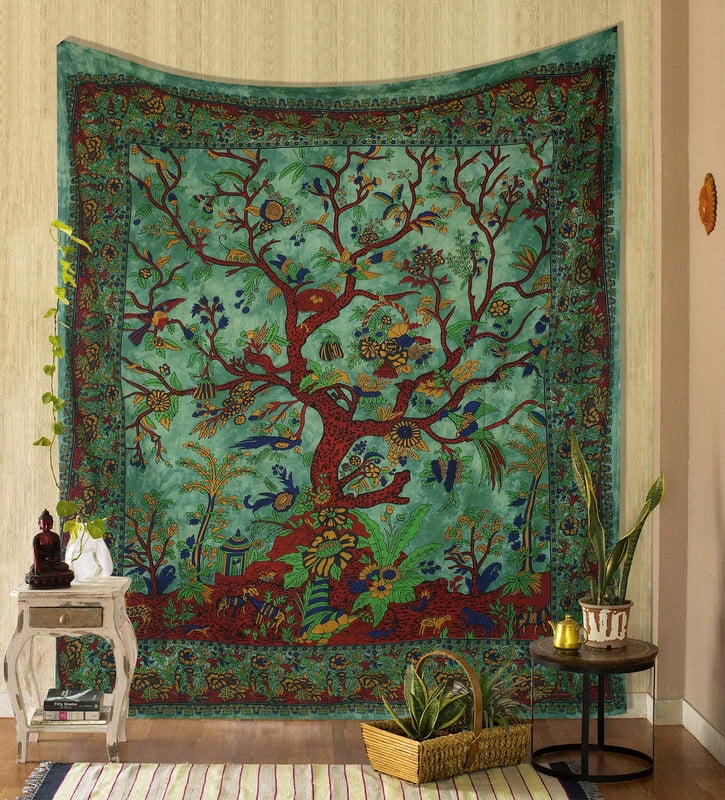 Table Cloth Tie Dye Dry Tree Green Wall Hanging Tapestry Poster Yoga Mat Decor 