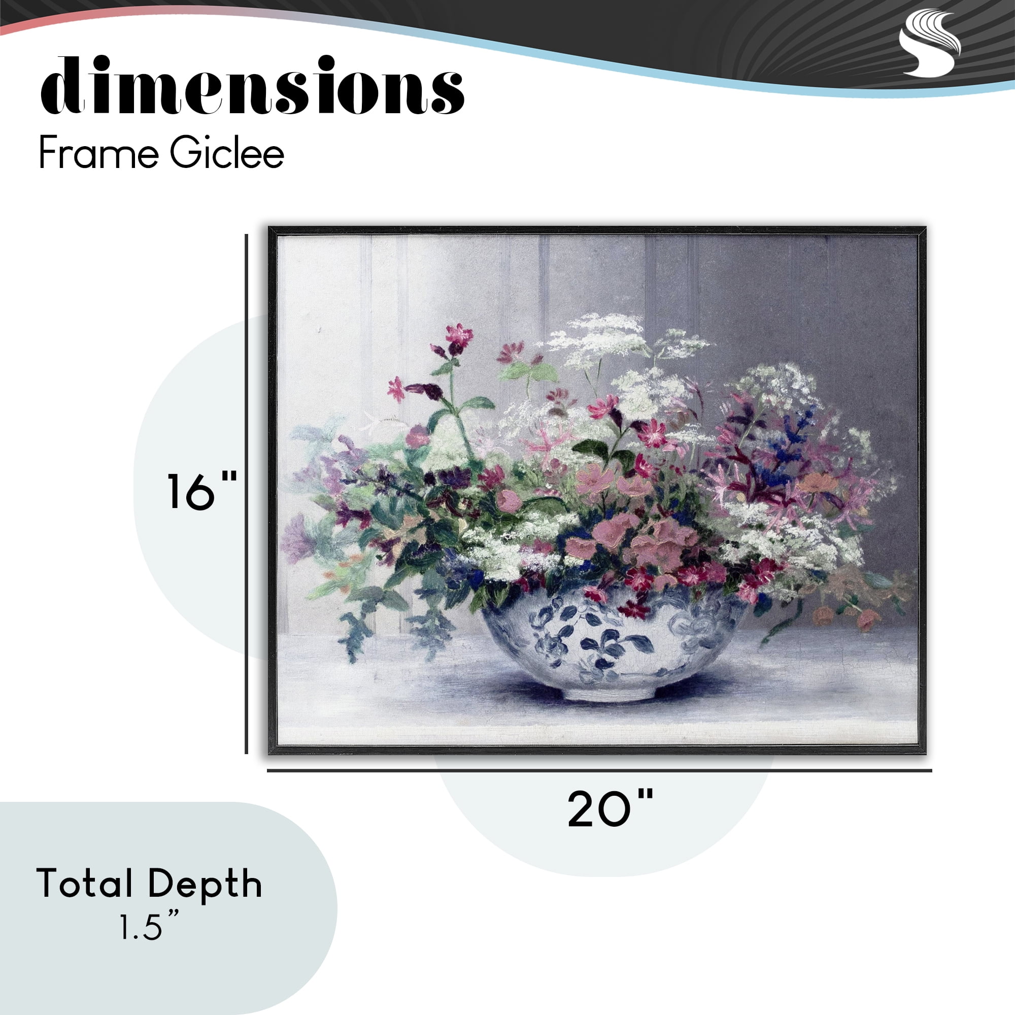 Painterly Elegant Blooms Vase Black Framed Giclee Art, design by Lettered and Lined