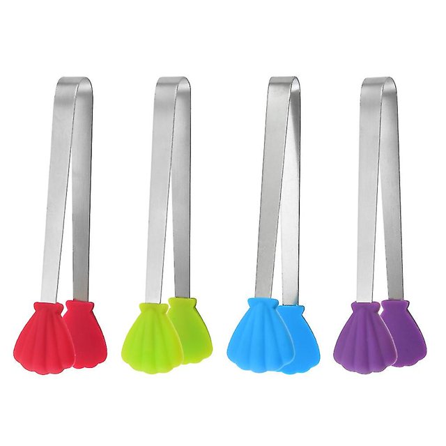 Juego de 4 mini pinzas para hielo de acero inoxidable con agarre de silicona antideslizante para lenguas de cocina, carpeta de alimentos y pinzas para hielo Little Love.