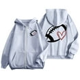 thumbnail image 1 of Women's Fashionable Rugby Printed Zipper Long Sleeved Pocket Drawstring Casual Sports Hoodie (11), 1 of 5