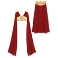 thumbnail image 5 of iiniim 2-Piece Women Belly Dance Dress Chiffon Crop Top and Split Dress Party Dancewear Burgundy M, 5 of 7
