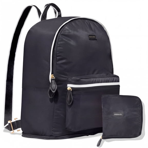 Paravel Fold-Up Backpack Derby Black Lightweight Packable Travel Daypack Bag
