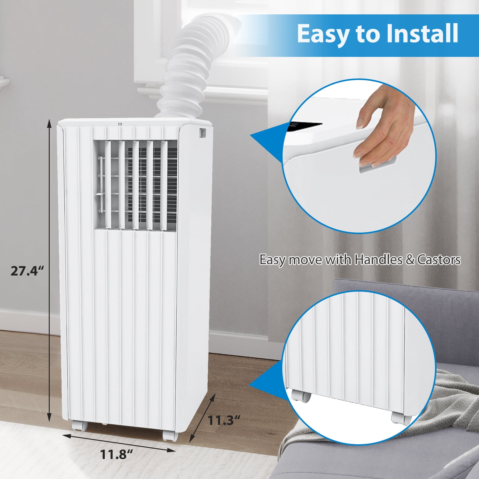 Portable Air Conditioner 8000 BTU, 3-in-1 Compact AC Unit with Cooling, Dehumidifier & Fan, Quiet Operation with 24H Timer, Remote Control & Window Kit for Rooms up to 350 Sq.Ft.