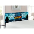 thumbnail image 2 of Outer Space Headboard, Space Ship Station Base Control Room Technology Elements Features Image, Upholstered Decorative Metal Bed Headboard with Memory Foam, Full Size, Blue Black Orange, by Ambesonne, 2 of 4