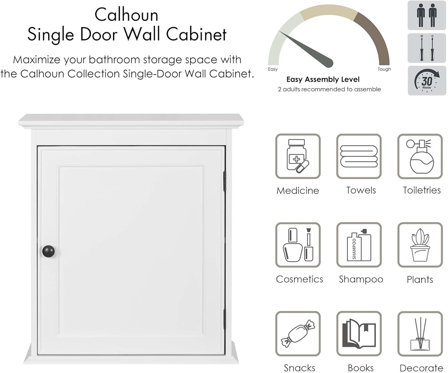 Spirich Wall Mounted Bathroom Cabinet with Adjustable Shelves and Magnetic Door Knob, White