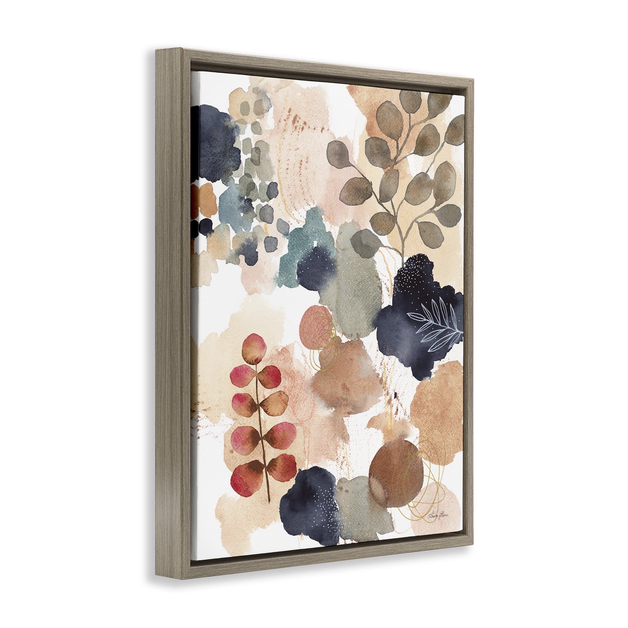 Stupell Industries Abstract Botanical Shape Collage Abstract Painting Brown Floater Framed Canvas Art Print Wall Art, 25 x 31