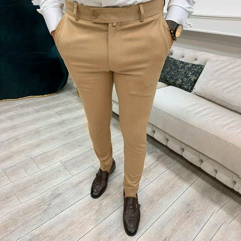 Men's Fashion Stretch Dress Pants Slim Fit Plaid Pants Business Suit Pants  Casual Golf Pants