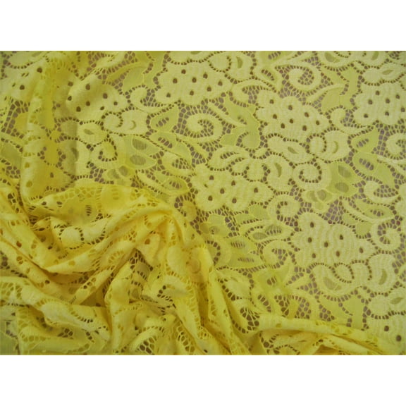 Embroidered Stretch Lace Apparel Fabric Sheer Floral Yellow DD509