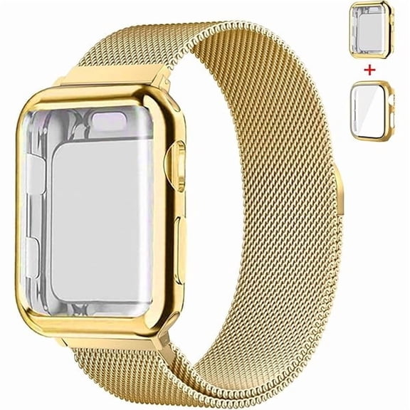 Magnetic Band and Case for Apple Watch Band 40mm 41mm 38mm 44mm 45mm 46mm 42mm Women/Men,Stainless Steel Milanese Loop Bracelet Strap with Cover Combo iWatch series 10 9 8 7 6 5 4 3 SE Ultra/2 49mm