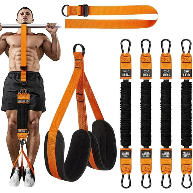 Bandas de Resistencia para Ejercicio 75 lbs,Set de 4 Bandas Elásticas para Pull Ups,Ligas de Resistencia para Ejercicio Entrenamiento en Casa/Gimnasio,Contiene Manijas y Pedales.