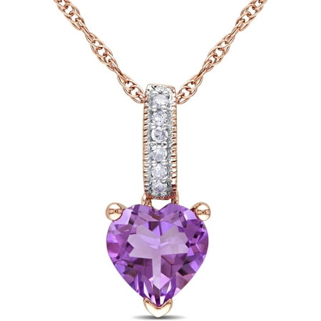 3/5 Carat T.G.W. Amethyst and Diamond Accent 10kt Pink Gold Heart Pendant, 17