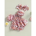 thumbnail image 3 of Coduop Newborn Baby Girl Bodysuit Romper,Short Sleeve Floral Playsuit Jumpsuit,with Headband, 3 of 8