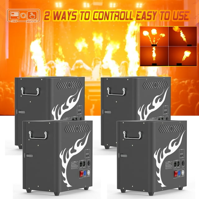 4 Pcs Machine de Pulvérisation d'Incendie 300W, Machine à Flamme Réelle à Trois Têtes Contrôle DMX pour Concert Performance Fête Atmosphère