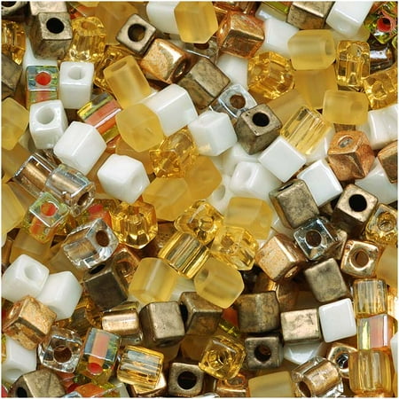 - Miyuki 4mm Glass Cube Beads Color Mix Honey Butter 10 Grams