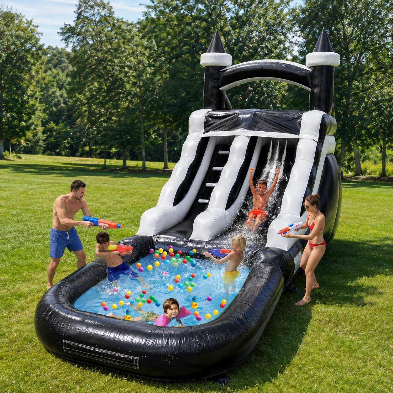 Commercial Water Slide and Splash Pool with Blower for Kids 14FT