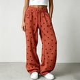 thumbnail image 2 of Textilo Polka Dot Pants for Women Wide Leg Elastic High Waisted Pants with Pockets Drawstring Trousers Baggy Comfy Casual Lounge Fall Winter Clothes,Brown S, 2 of 5
