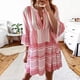 thumbnail image 1 of Puntoco Vestido De Manga Corta Con Cuello En V, Vestido Estampado Con Cuello En V Y Manga Tres Cuartos De Verano Para Mujer Rojo L, 1 of 6