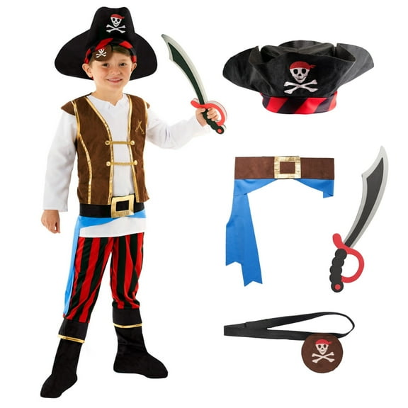 Morph Kids Pirate Costume Toy Sword Boys Caribbean Buccaneer Captain Halloween Multi-color M