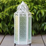 Moroccan Candle Lantern Decorative Set of 3 for Floor, Ramadan Decorations, Indoor Home Decor, Outdoor Patio or Porch, Weddings, White