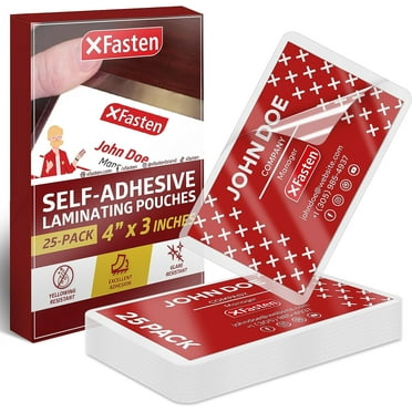 XFasten Business Card Laminating Pouches, 4" x 3", Pack of 25, Clear Glossy
