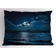 thumbnail image 1 of Night Pillow Sham Majestic Dramatic Sky Clouds and Full Moon Over Seascape Calm Tranquil Ocean, Decorative Standard King Size Printed Pillowcase, 36 X 20 Inches, Dark Blue White, by Ambesonne, 1 of 2