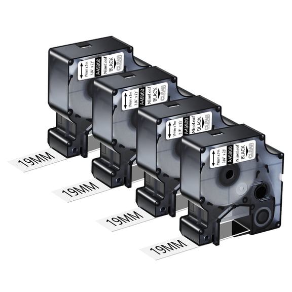 NineLeaf 4PK Compatible for DYMO D1 45800 3/4" x 23' (19mm x 7m) Black on Clear Label Maker Tape for Label Manager 450 450D Label Maker