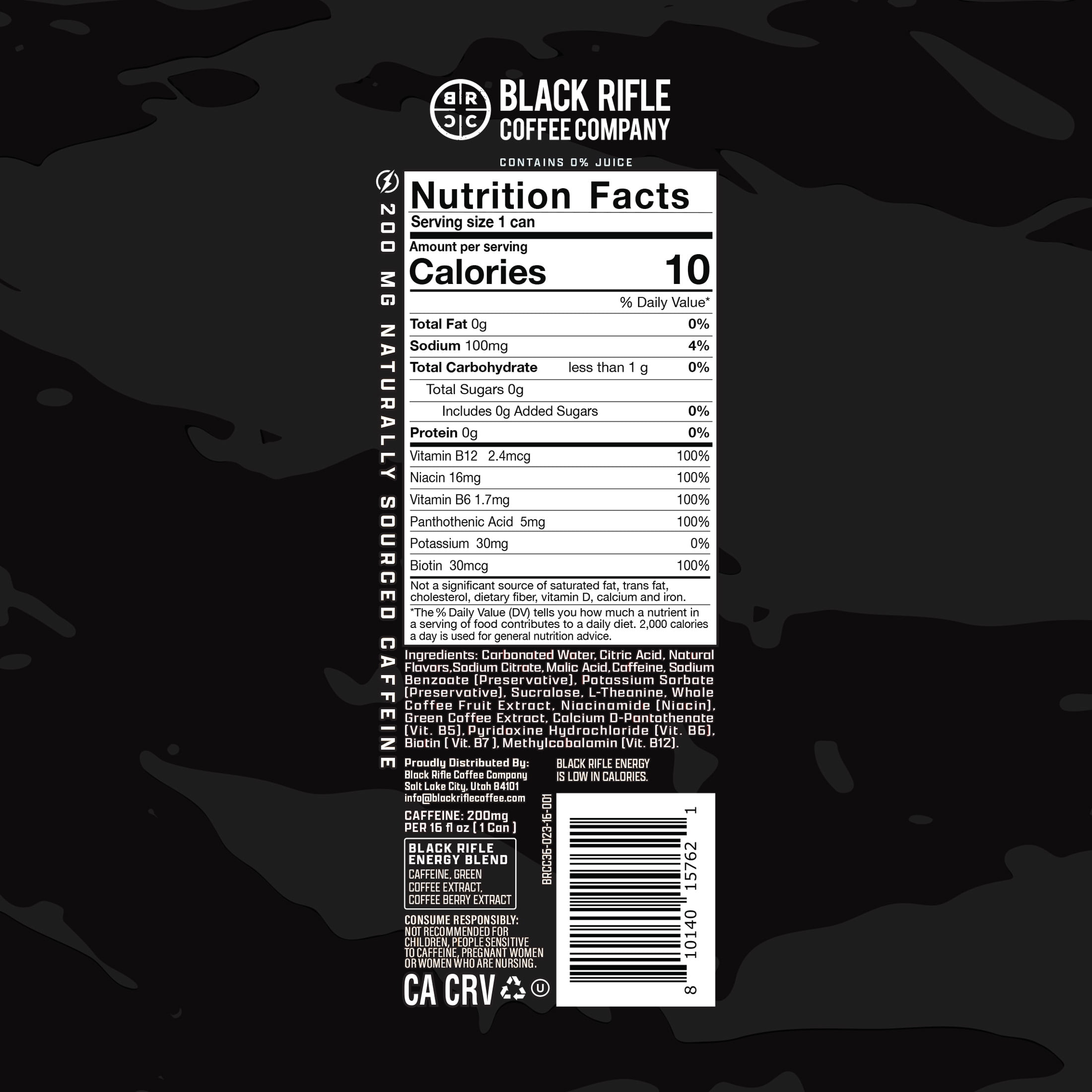 (6 pack) Black Rifle Energy Wild Frost Zero Sugar Energy Drink, 200mg Caffeine, 16 fl oz