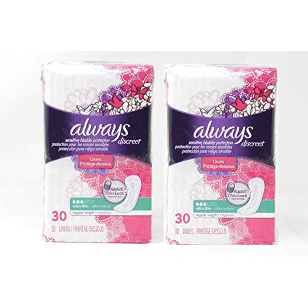Always Discreet UltraThin Liners for Bladder Leaks 2 pack of 30 liners