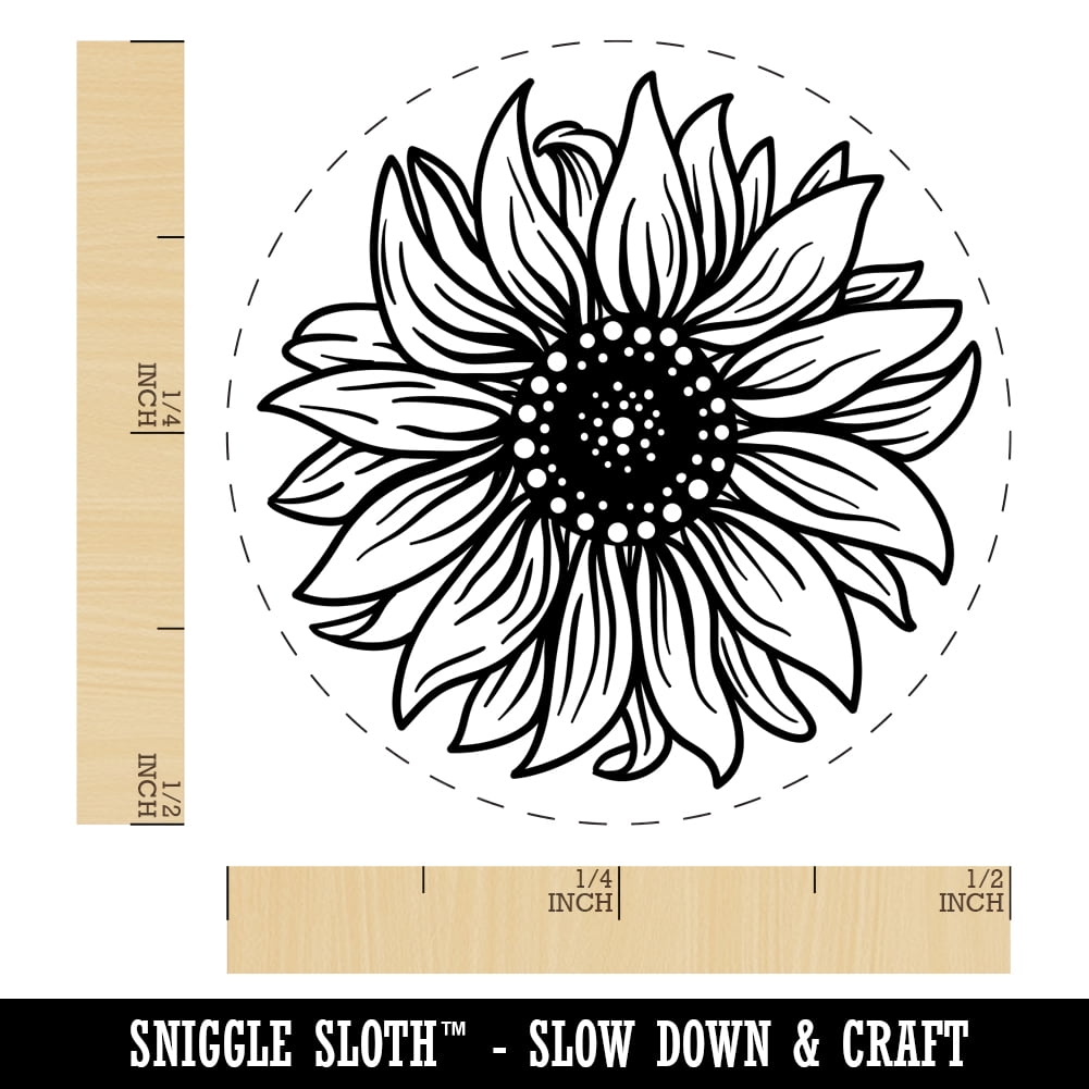 Fancy Blooming Sunflower Flower Self-Inking Rubber Stamp Ink Stamper - Dry Pad (No Ink) - Mini 1/2 Inch