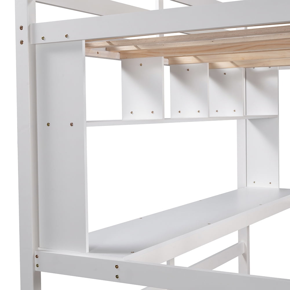 Kadyn Twin Size Loft Bed with Convenient Desk/Shelves/Ladder, White