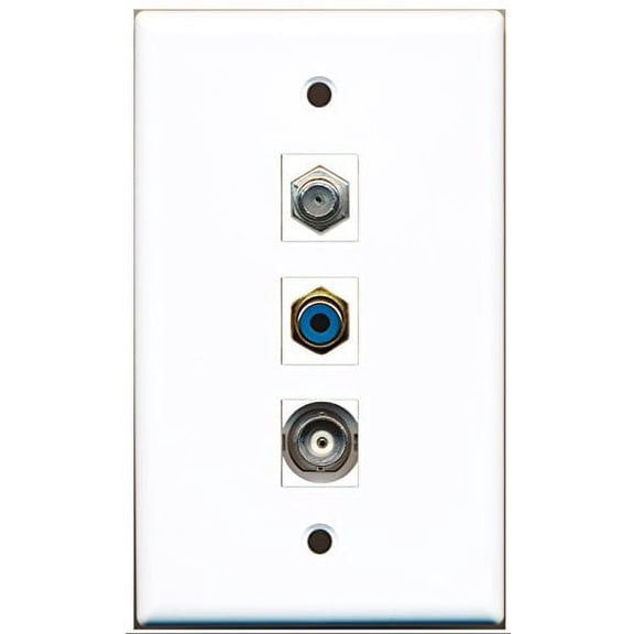 RiteAV - 1 Port RCA Blue and 1 Port Coax Cable TV- F-Type and 1 Port BNC Wall Plate