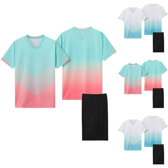 HAOTAGS Girls Gradient Color Sport Sets(4-14), Short Sleeve V-neck Tee with Shorts Set Casual School Training Uniform Pink