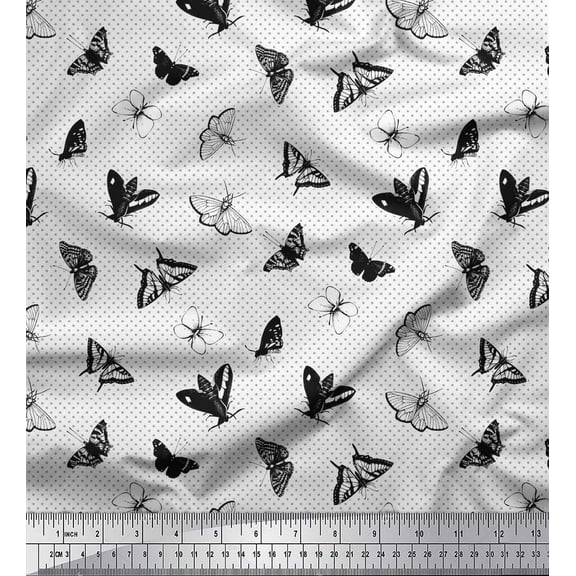 Soimoi Black Cotton Duck Fabric Dot & Butterfly Print Fabric by the Yard 42 Inch Wide