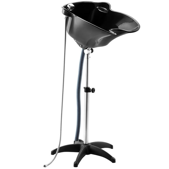 KFFKFF Portable Shampoo Bowl, Deep Shampoo Sink with Adjustable Height & Angle, Includes Drain Hose, Shower Head, Lightweight Hair Wash Basin, Black