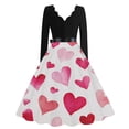 thumbnail image 3 of Fgvctg Valentine's Day Womens Date Night Dress Formal Dinner Vintage Cocktail 1950s Tea Dress Love Heart Print V Neck Dress Sweet Sweet Long Sleeve Clothes Fashion Outfits Purple Pink 2XL, 3 of 4